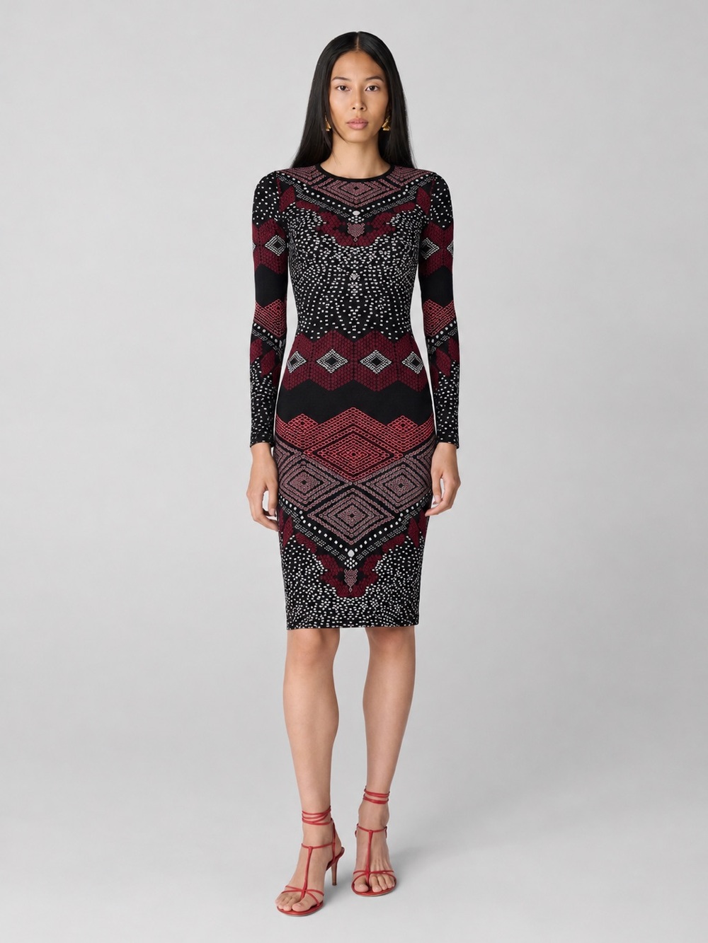 🇨🇦Nadia Toto Stretch Knit Bodycon Knee Dress Geometric Mosaic XS